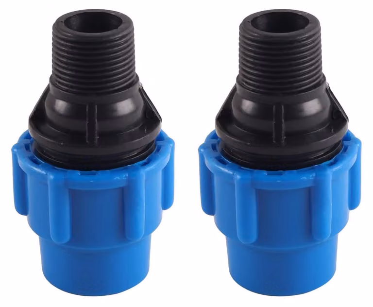 Confezione da 2 raccordi rapidi in polietilene (PE), da 25 mm a 3/4 di pollice, in polipropilene (PP), colore blu