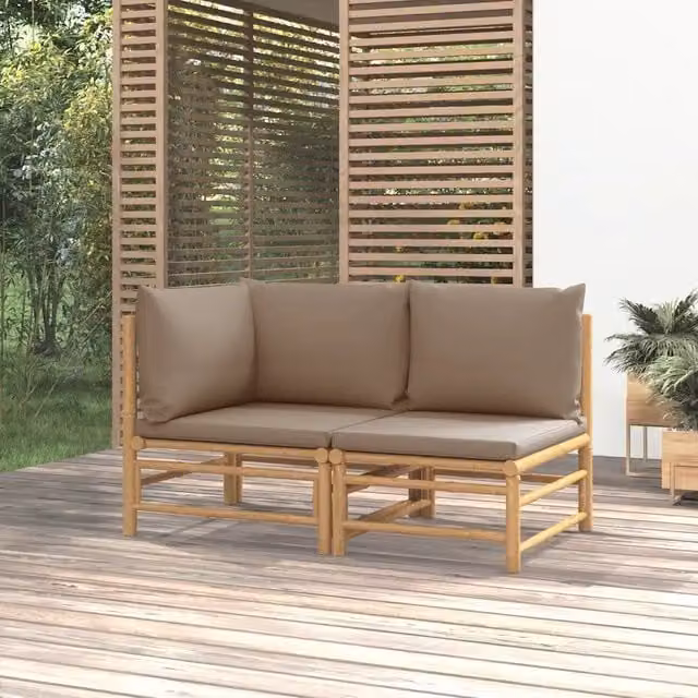 Set Salotto da Giardino a L vidaXL in Bambù con Cuscini Beige – 1