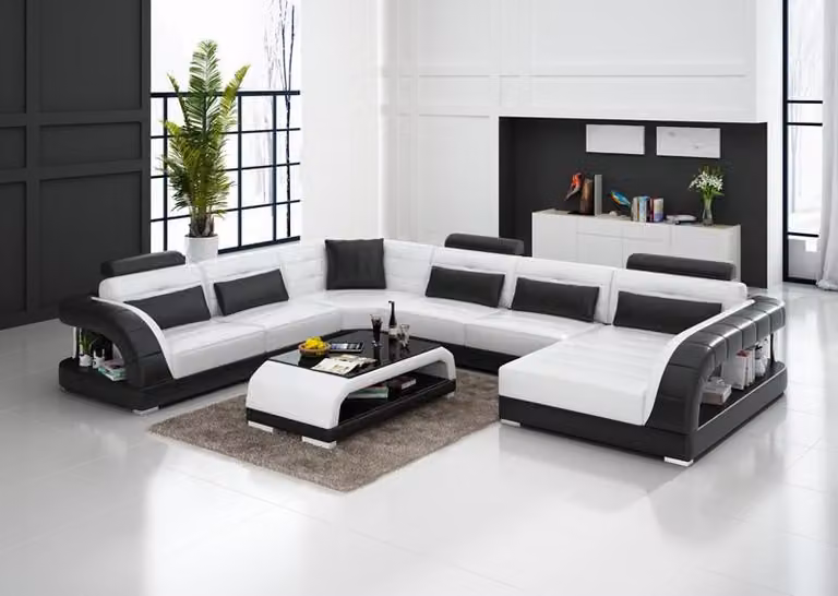 Sofa Ecksofa Wohnlandschaft Polster Sitz Garnitur Ledersofa USB Ablage Weiß