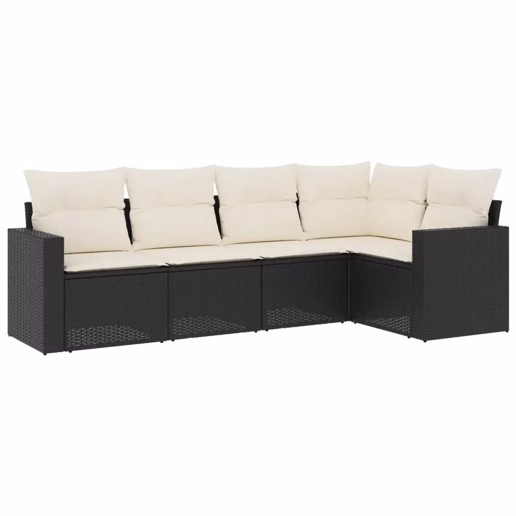 Set di divani da giardino vidaXL in polyrattan nero con cuscini bianchi e struttura in metallo a forma di L – 2