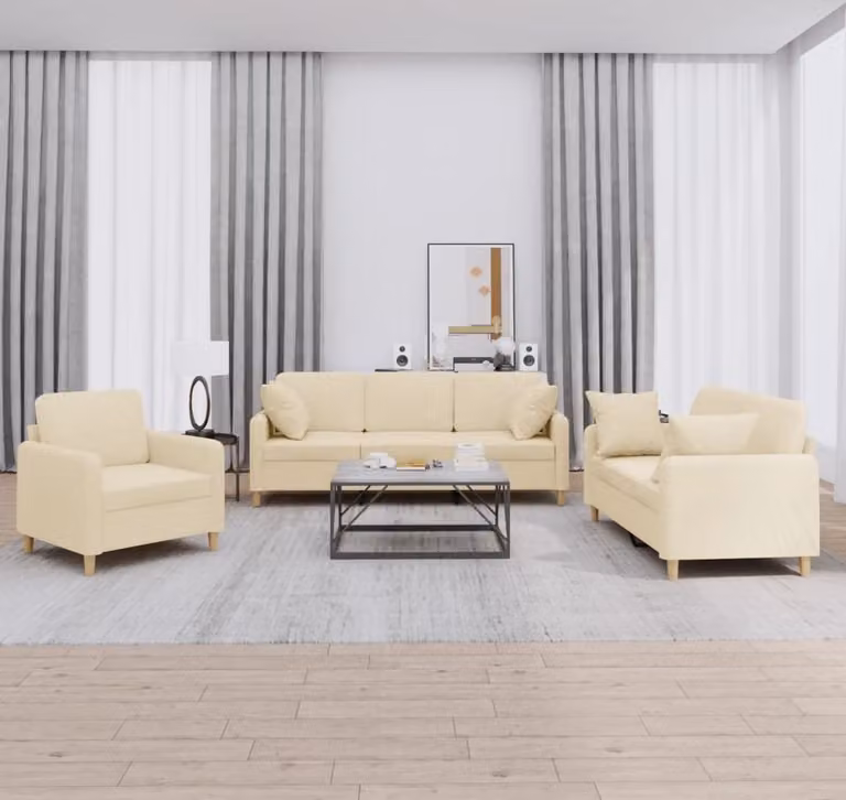 Maison Exclusive - Set divano a 3 pezzi con cuscini in tessuto color crema