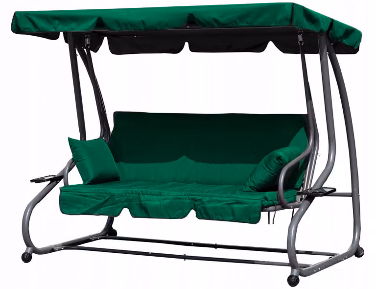MultiGarden G2025-B Altalena da giardino a 3 posti 2 in 1, materasso + cuscino, verde