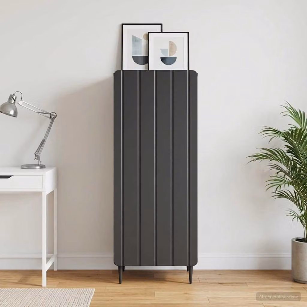 Credenza moderna vidaXL in legno ingegnerizzato e metallo, colore nero opaco, L: 34,5 cm, P: 33 cm, H: 92 cm
