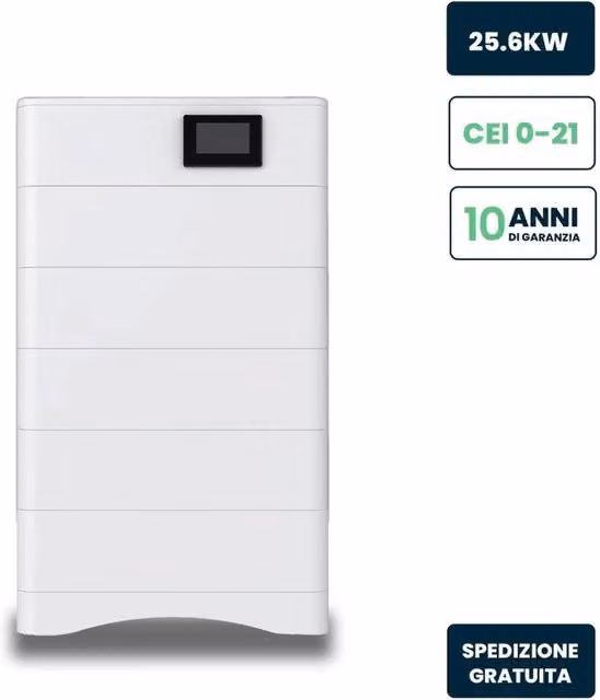 Kit di 5 Moduli di Accumulo LiFePO4 V-TAC Alta Tensione 25kWh 252.6V 100Ah con BMS Integrato, Base e Box di Controllo, Colore Bianco, Grado di Protezione IP65