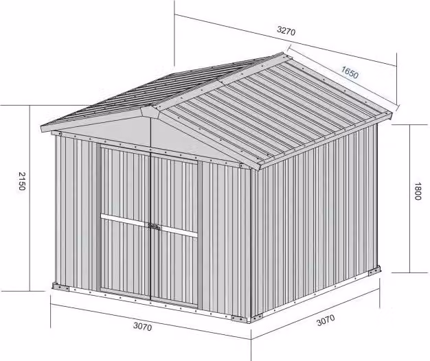 Casetta Box da Giardino Enaudi in Acciaio Zincato Marrone con Doppia Porta e Serratura L: 327 cm, P: 307 cm, H: 217 cm