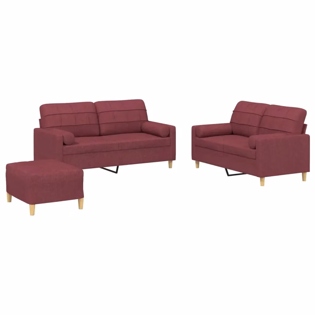 Set di divani 3 pezzi vidaXL in tessuto rosso con cuscini per soggiorno – 2