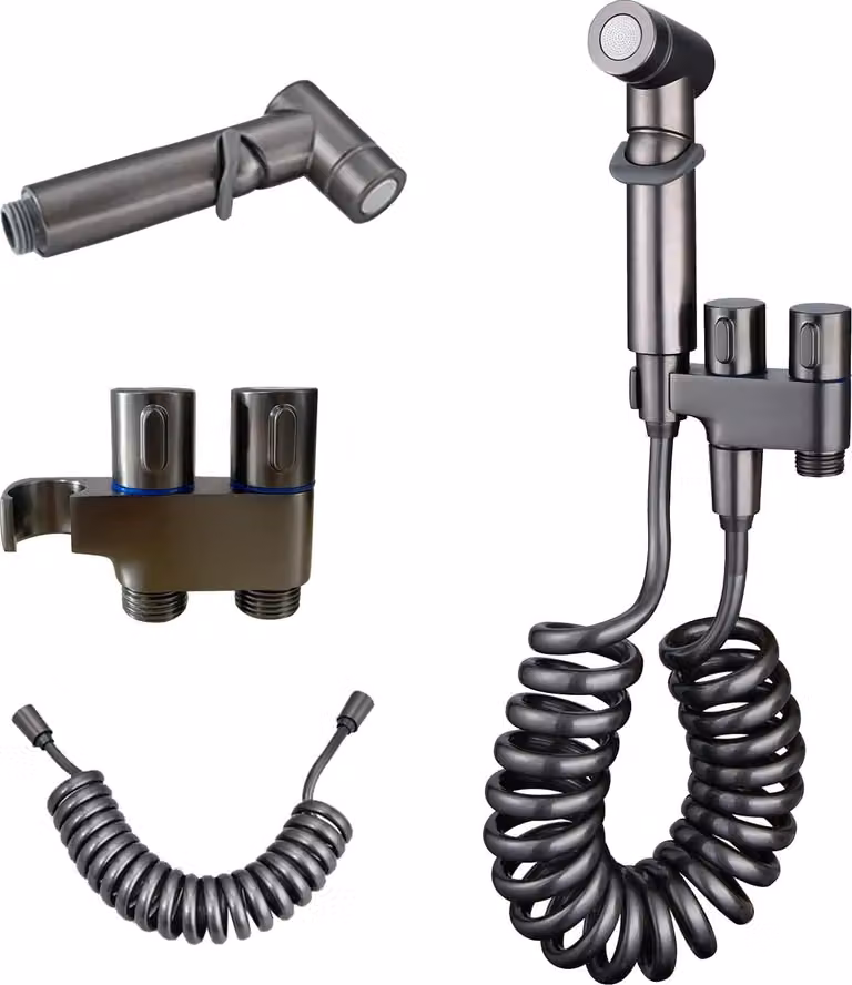 Set bidet - Shattaf con supporto - Tubo lungo - Facile da installare - Da parete - Soluzione completa per l'igiene - Nero
