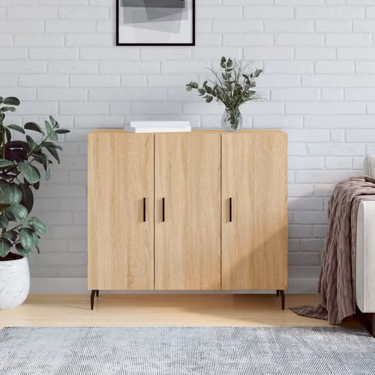 Credenza moderna vidaXL in legno multistrato color rovere Sonoma, L 90 cm x P 34 cm x H 80 cm