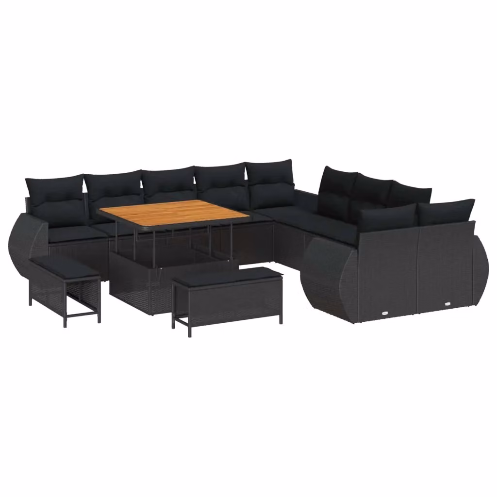Set Divano da Giardino vidaXL a Forma a U con 13 Pezzi, Nero – 2