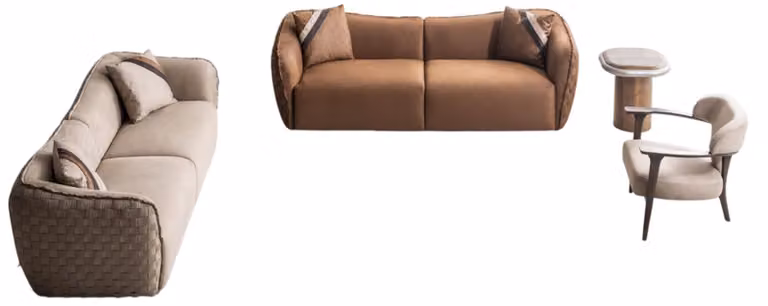 Luxuriöses Sofa-Set mit modernem Sessel und stilvollem Tisch