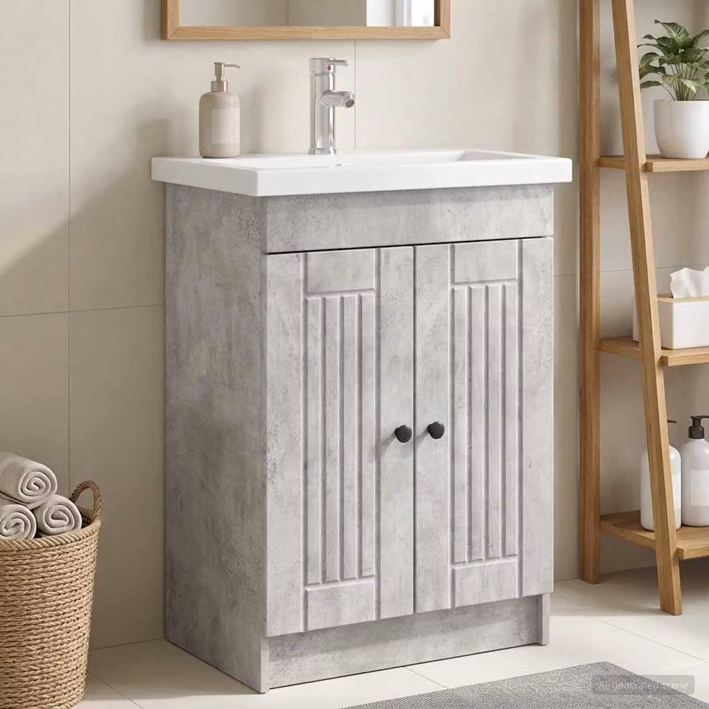 Mobiletto da bagno moderno vidaXL sotto il lavello con ante a battente, Grigio e Nero, L/P/H: 81,0 x 37,5 x 56,0 cm