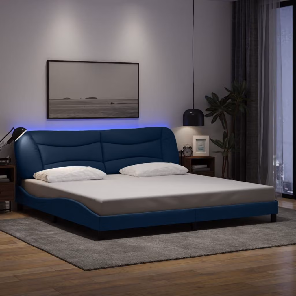 vidaXL Giroletto Hvar Blu con LED e porta USB senza materasso L: 200 cm, P: 200 cm, H: 205 cm in tessuto e legno – 1