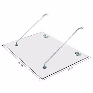 Pensilina da esterno WISHDOR in vetro temperato trasparente con supporti in acciaio inox, L: 150 cm, P: 90 cm, H: 6 cm – 2