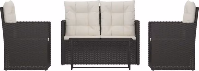 Set Salotto da Esterno 4 pz | Set di Mobili da Esterno con Cuscini in Polyrattan Nero