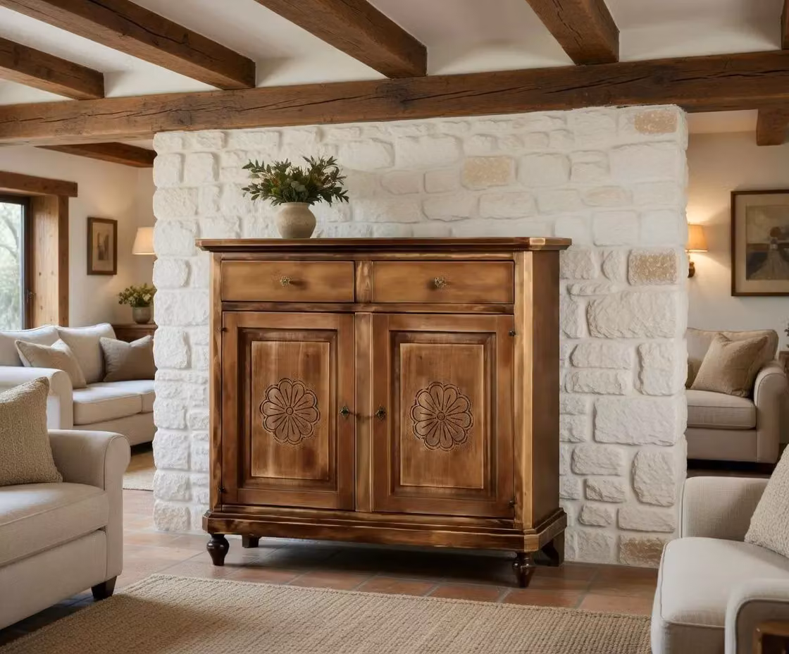 Madia credenza con 2 porte in legno stile shabby chic noce consumato Mobili 2G L/P/H: 104 x 43 x 98 cm – 2
