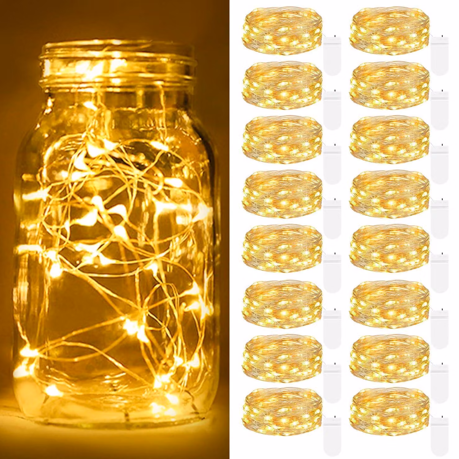 Catena luminosa a LED, mini, 16 pezzi, 2 metri, 20 LED, luce bianco caldo, alimentata a batteria