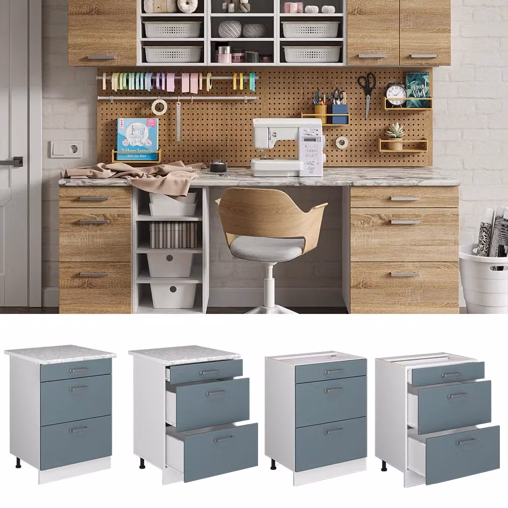 Base universale R-Line Vicco con cassetti, Grigio-blu, L: 60 cm – 2