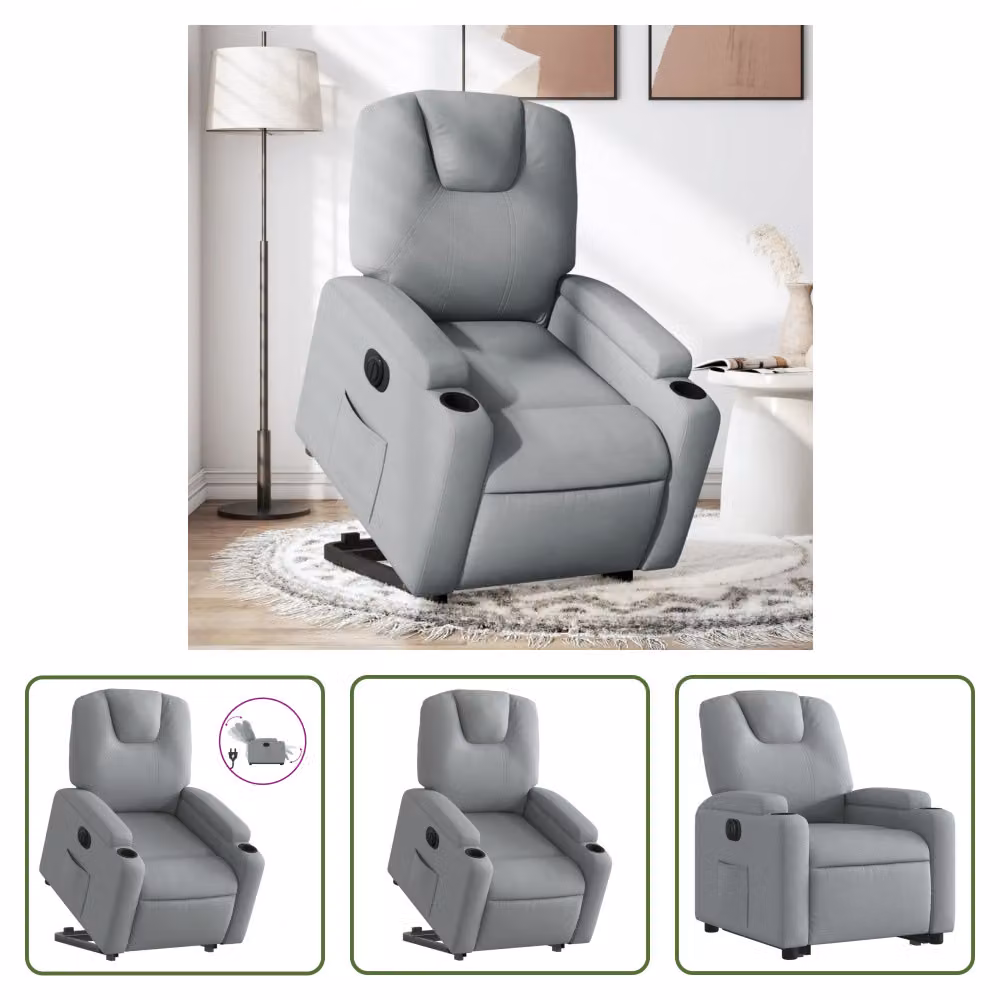 The Living Store Poltrona relax con supporto elettrico in tessuto grigio chiaro
