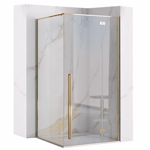 Rea - Box Doccia Fargo Gold 90X90X195 cm Vetro Di Sicurezza Temperato Trasparente 6mm (Oro) Senza Piatto Doccia