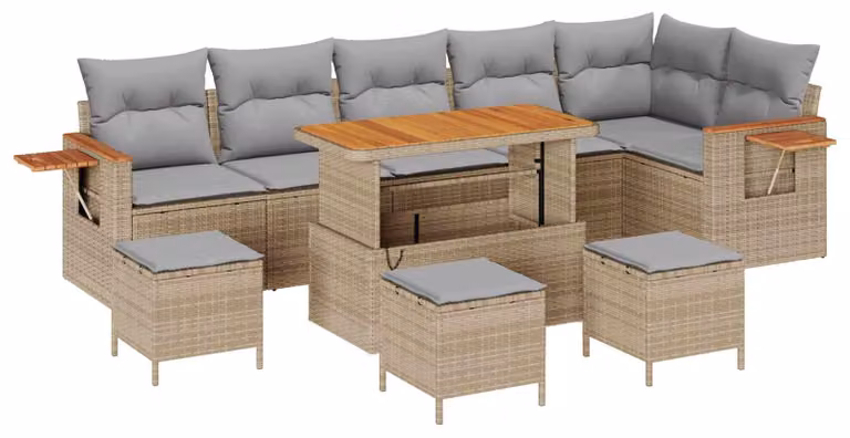 Set Divano da Giardino 10 pcs Beige polyrattan