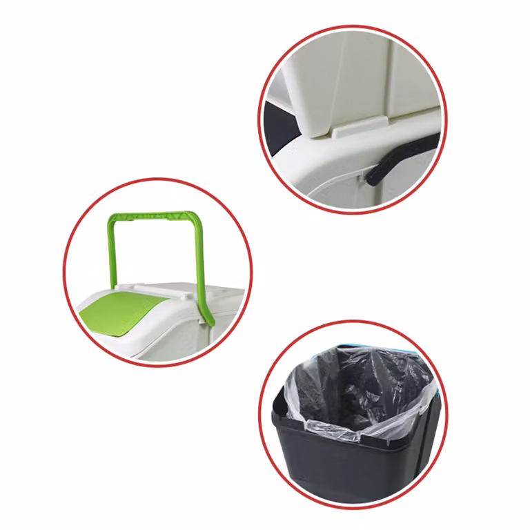 Set di 3 pattumiere per raccolta differenziata RECA PLAST da 25 litri con coperchio a ribalta, colori bianco, blu, verde e giallo, in plastica, L: 38,0 cm, P: 37,5 cm, H: 29,0 cm