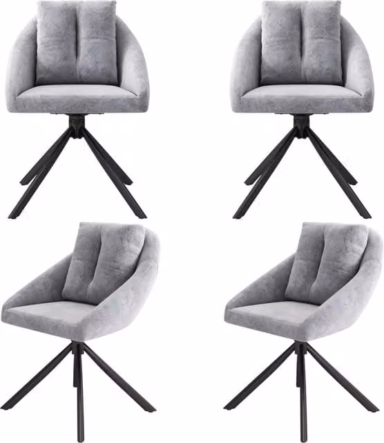 Set di 4 sedie da pranzo girevoli in velluto grigio con struttura in metallo, design ergonomico e tessuto traspirante