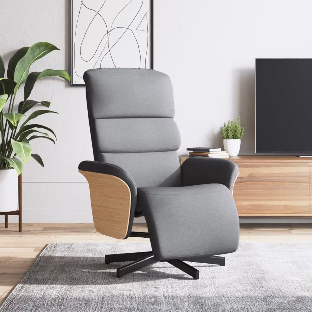 vidaXL Poltrona Reclinabile Relax con Poggiapiedi e Rotazione 360 Gradi in Tessuto Grigio