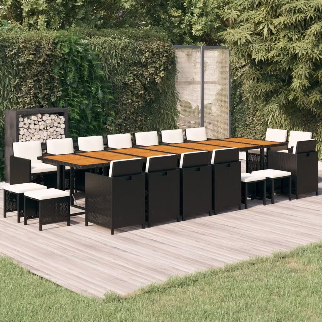Maison Exclusive - Set da pranzo da giardino da 19 pezzi con cuscini, in polyrattan nero