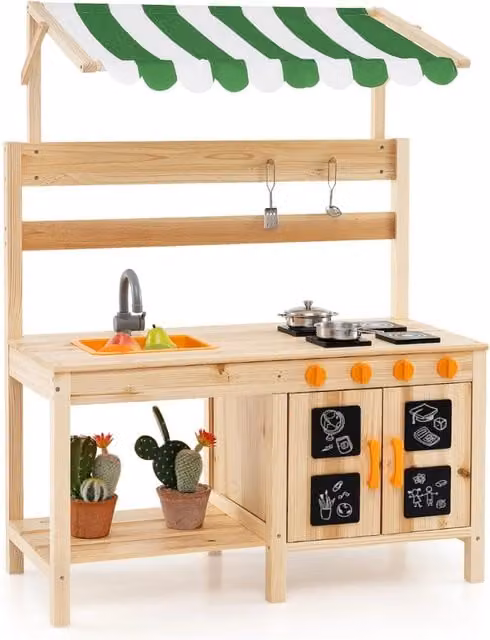 Cucina da gioco Design Mania in legno con telo protettivo, set multicolore per bambini con lavello rimovibile, H: 117 cm, L: 88 cm, P: 39 cm – 1