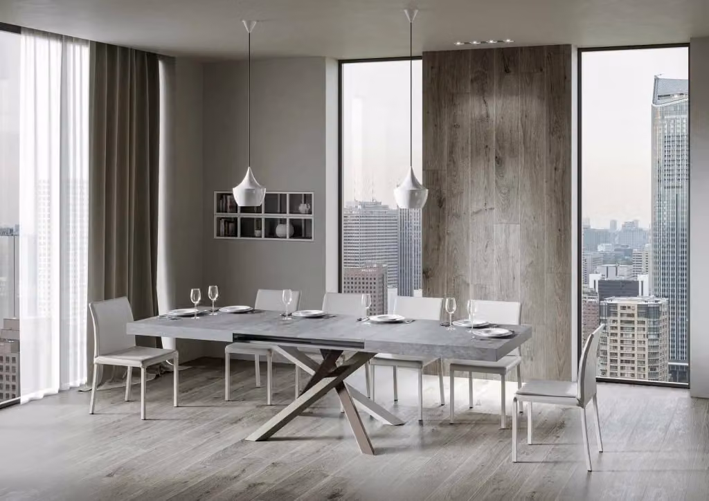Tavolo allungabile moderno Itamoby Volta colore grigio con piano in composito e telaio in metallo L: 90 cm, P: 200-460 cm – 2