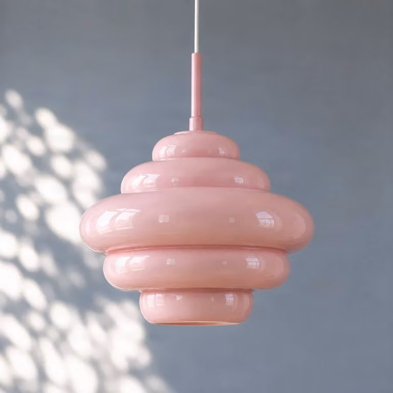 Lampada a sospensione Leilani Lucande, dimmerabile, Violetto / Fucsia / Rosa, Soggiorno / Sala da pranzo, Vetro, Design, Lampada a sospensione