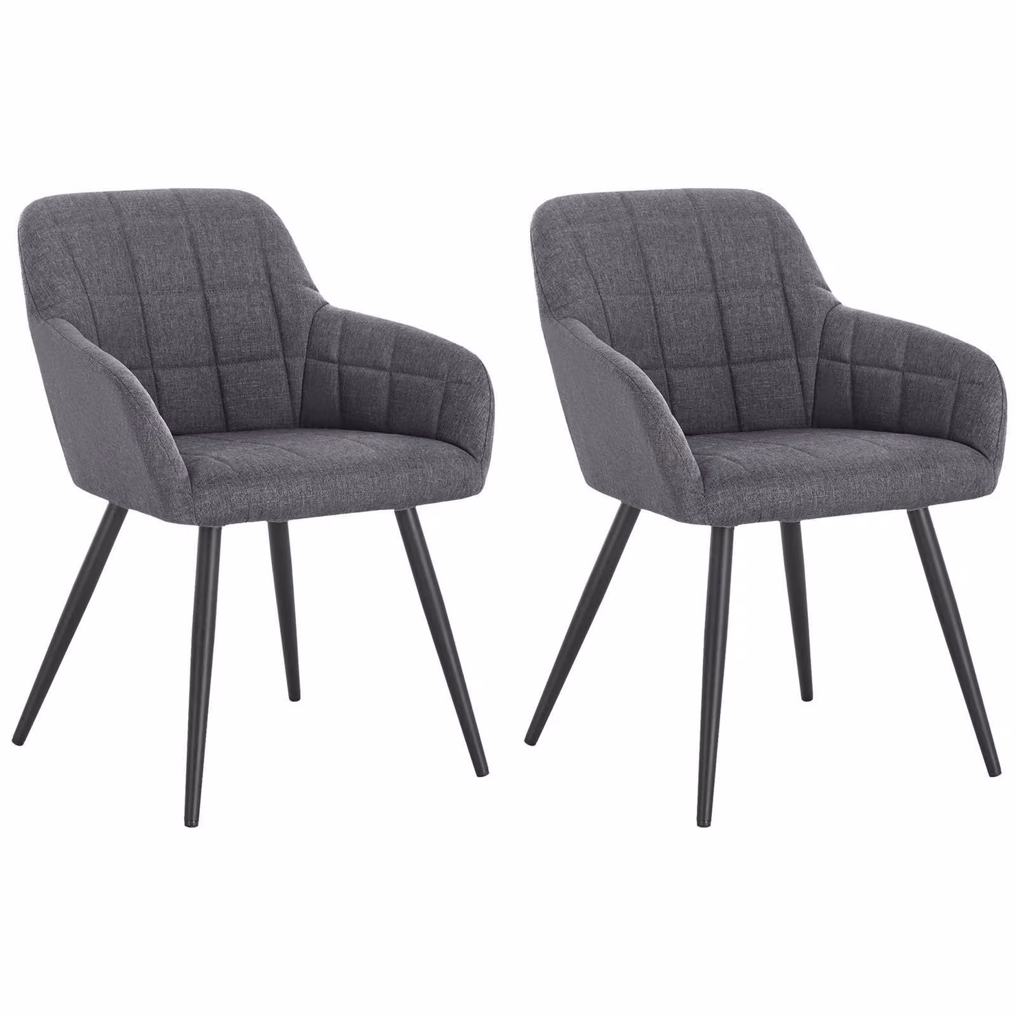 WOLTU set di 2 sedie da pranzo sedia da cucina sedia da soggiorno sedia imbottita con braccioli, seduta in lino, gambe in metallo, grigio scuro