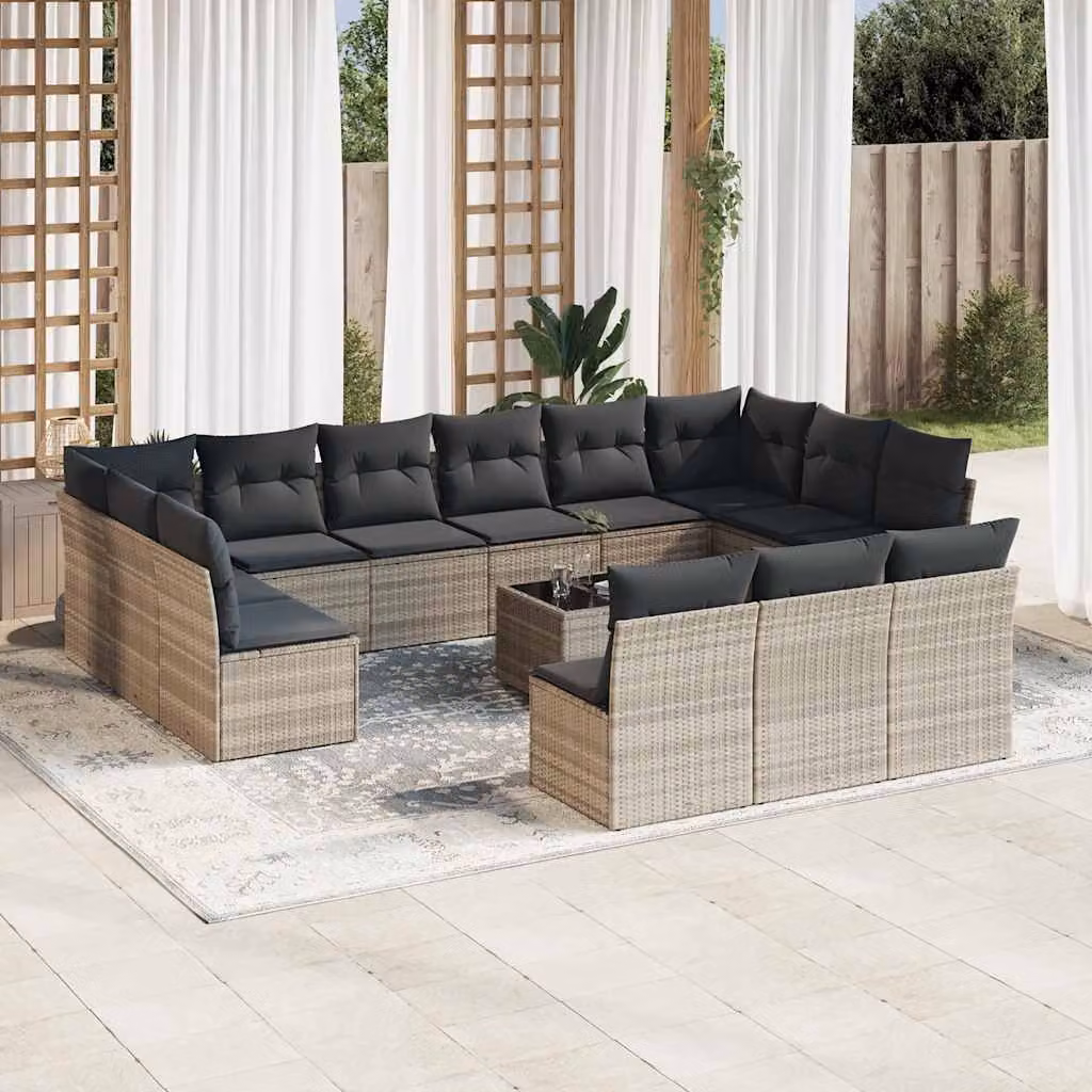 Set Divani da Giardino vidaXL a Forma a U con Tavolino e Cuscini, Colore Grigio – 1