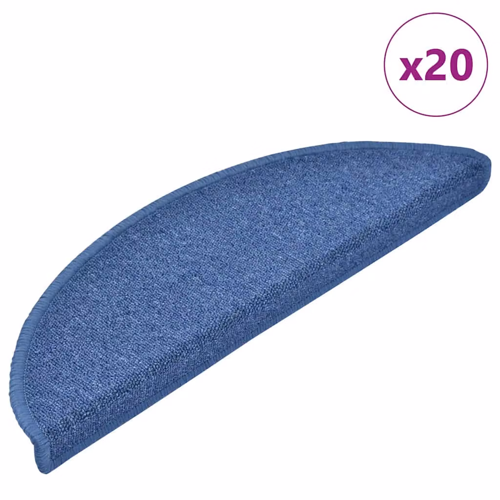 Set di 20 tappetini per scale semicircolari vidaXL blu in polipropilene antiscivolo con adesivo, L: 56 cm, P: 17 cm, H: 3,5 cm
