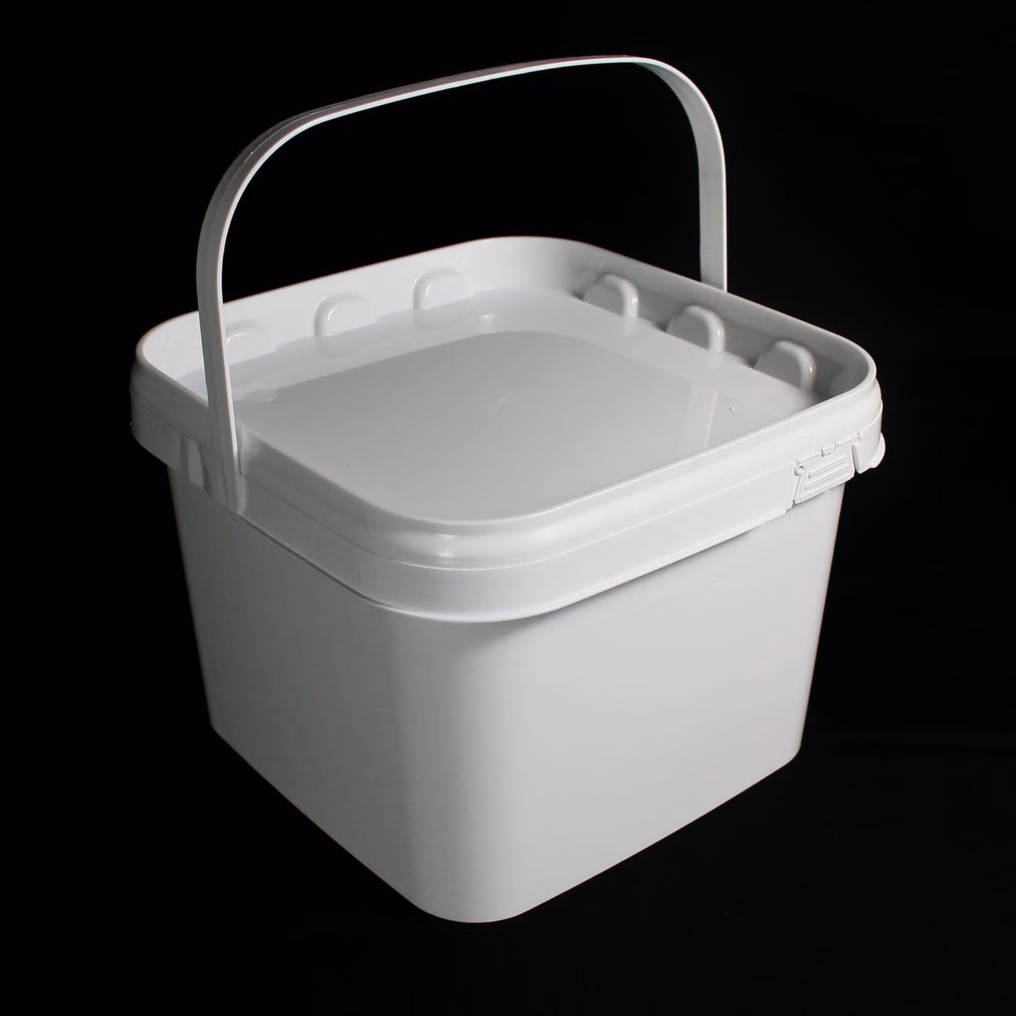 Secchio quadrato, bianco, da 5 litri, con coperchio, impilabile, adatto per la cucina e il giardino