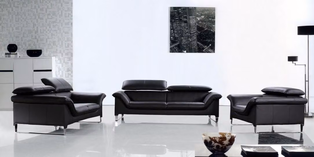 Ledersofa Couch Wohnlandschaft 3+2 Sitzer Garnitur Design Modern Sofa Schwarze