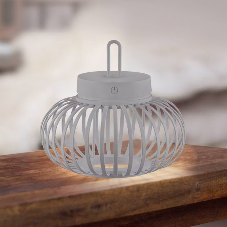 JUST LIGHT. GmbH Lampada LED da tavolo ricaricabile Akuba grigio-beige 22cm Akuba, dimmerabile, Alluminio / Grigio / Zincato, Soggiorno / Sala da pranzo, bambù, Moderno