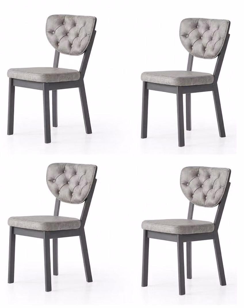 Set per sala da pranzo, composto da 4 sedie, imbottite, comode, dal design moderno e confortevole, colore grigio