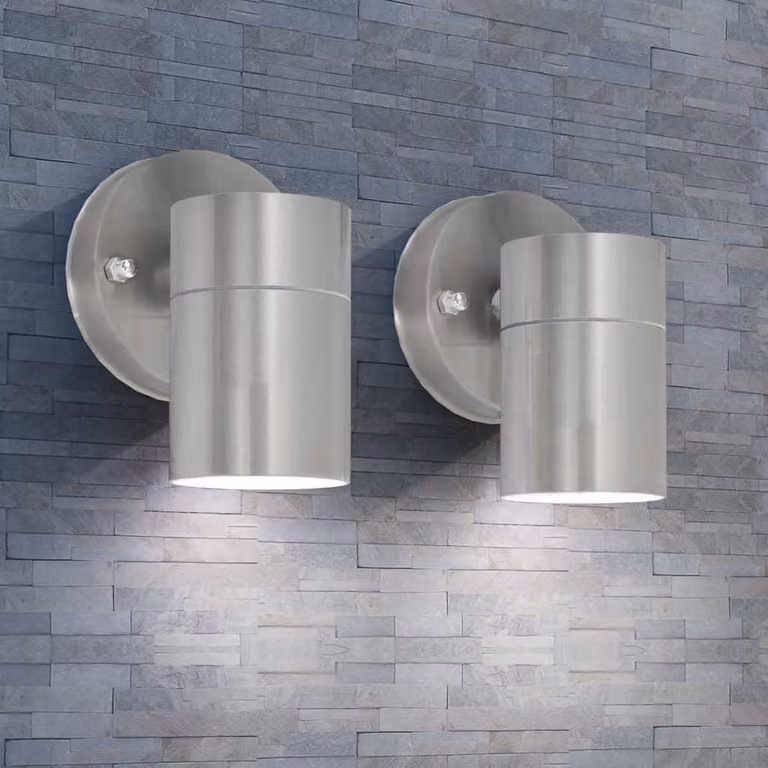 Set di 2 lampade LED da parete vidaXL in acciaio inox e vetro argento per giardino e percorsi con proiezione verso il basso