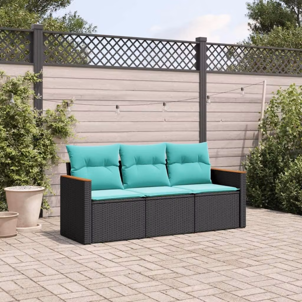 Maison Exclusive - Set divano da giardino a 3 pezzi con cuscini, in polyrattan nero