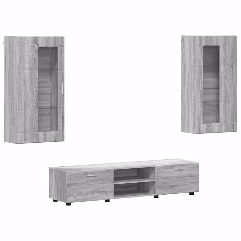 Set mobile TV moderno vidaXL FLORIN in 3 pezzi Grigio, L: 150 cm, P: 39 cm, H: 30 cm – 2