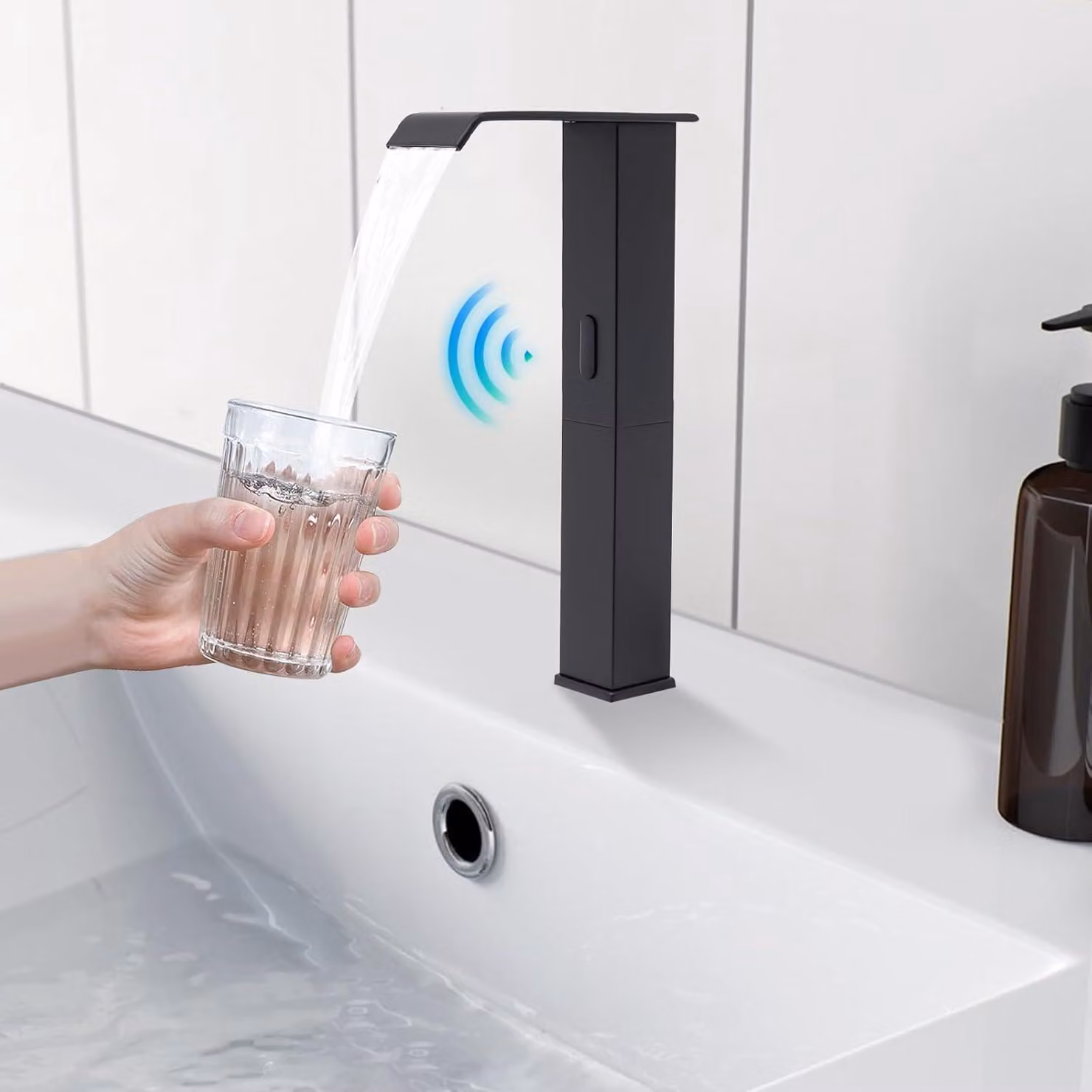 Rubinetto automatico a infrarossi, altezza 31 cm, colore nero, per cucina e bagno