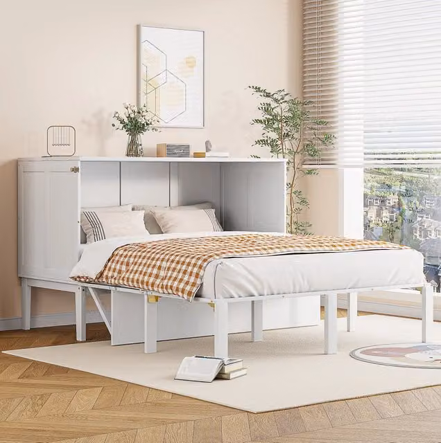 Letto pieghevole verticale 140x200 cm in legno bianco; larghezza da chiuso 70 cm