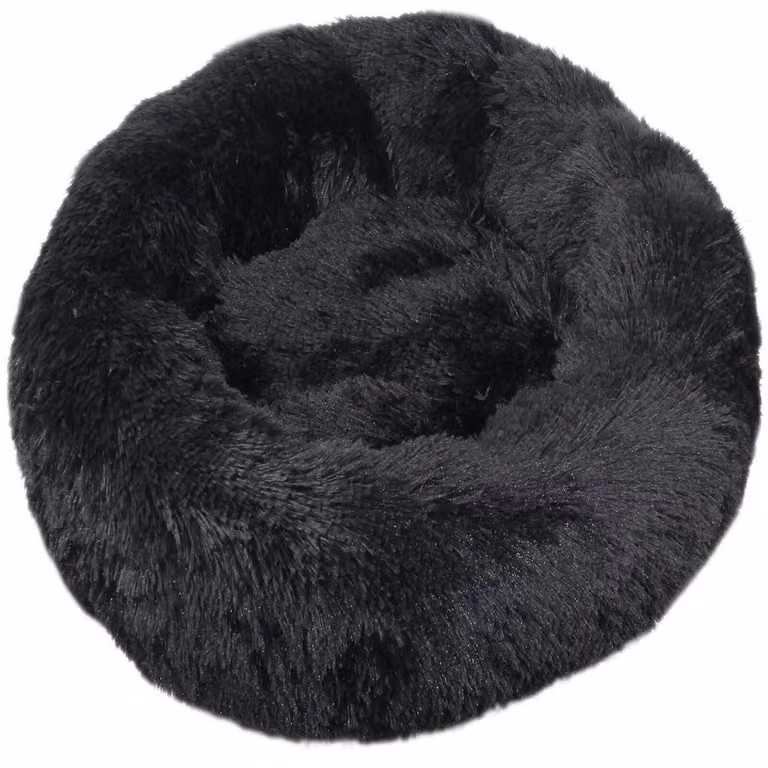 Cuccia rotonda in peluche a forma di ciambella, per cani e gatti, diametro 80 cm, colore nero