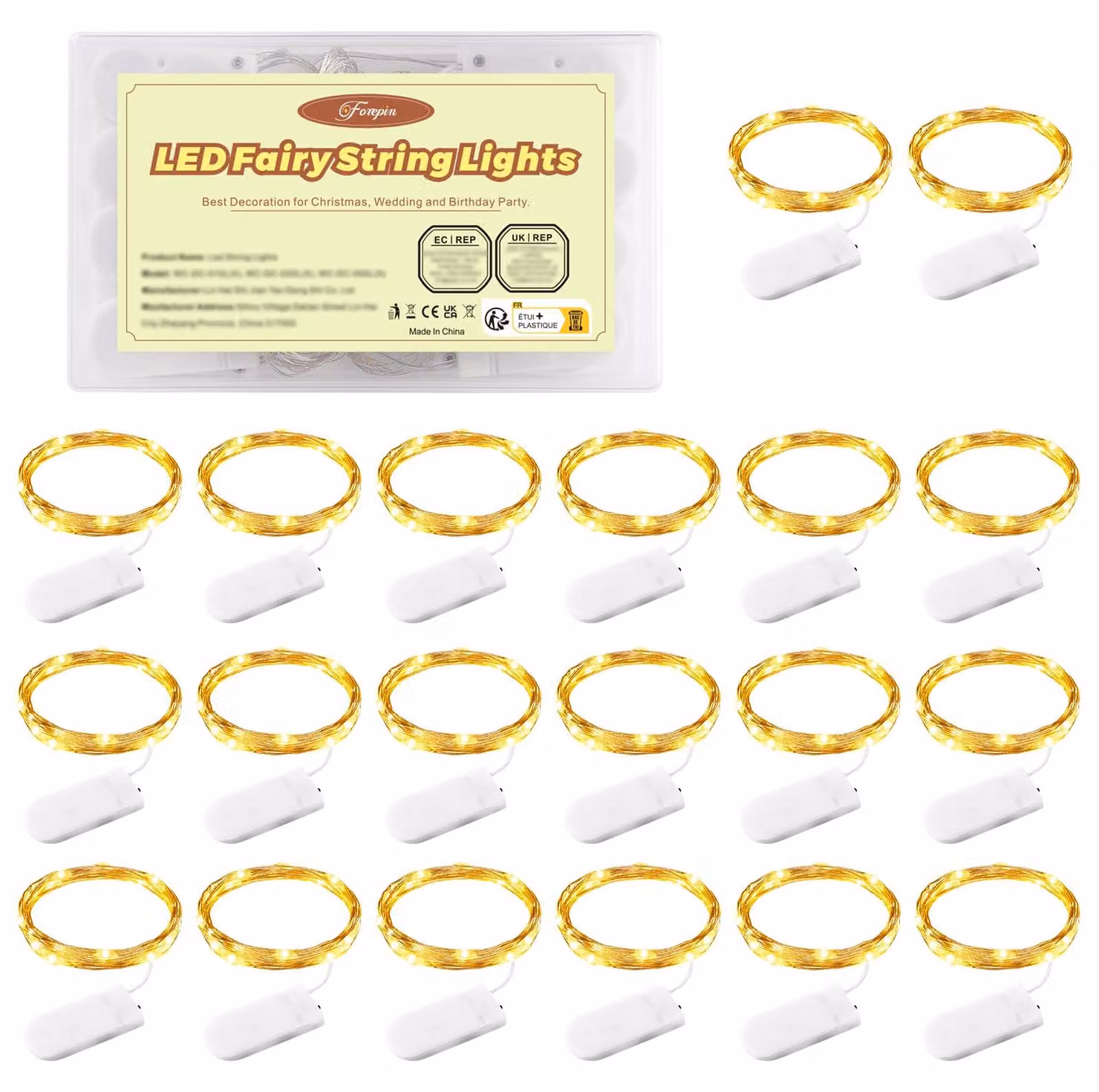 Catena luminosa a LED, 20 luci, 1 metro di lunghezza, 10 LED bianco caldo, rame, alimentazione a batteria