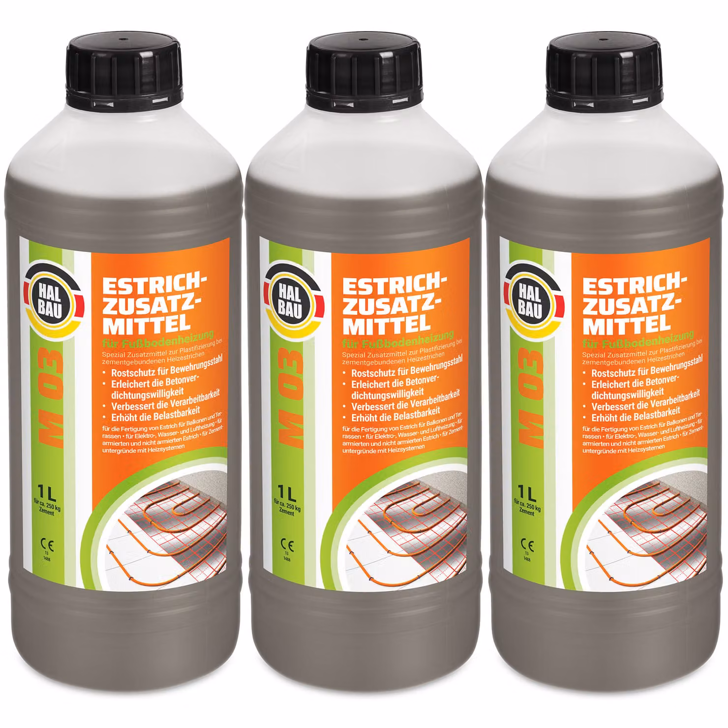Plastificante per impianti di riscaldamento Additivo per massetti 3L Per riscaldamento a pavimento Massetto in calcestruzzo HALBAU M03