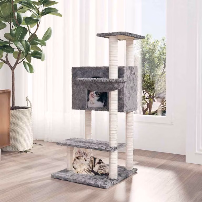Albero per gatti vidaXL con tiragraffi in sisal e amaca, Grigio, Altezza: 108,5 cm