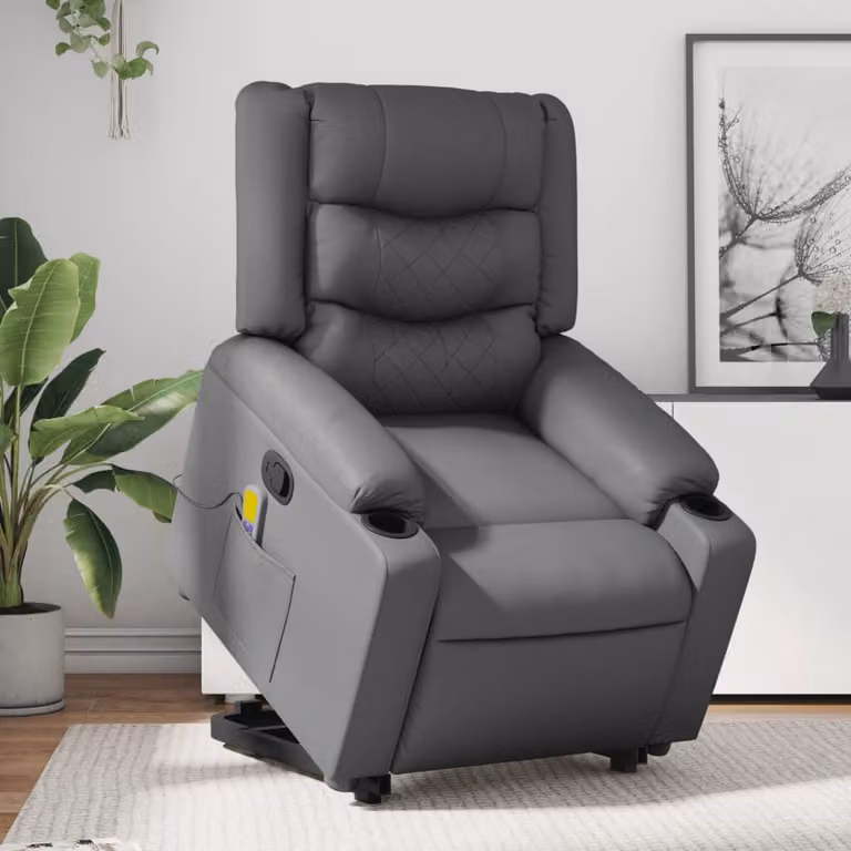 vidaXL Poltrona Alzapersona Reclinabile con Assistenza Elettrica in Similpelle Grigia