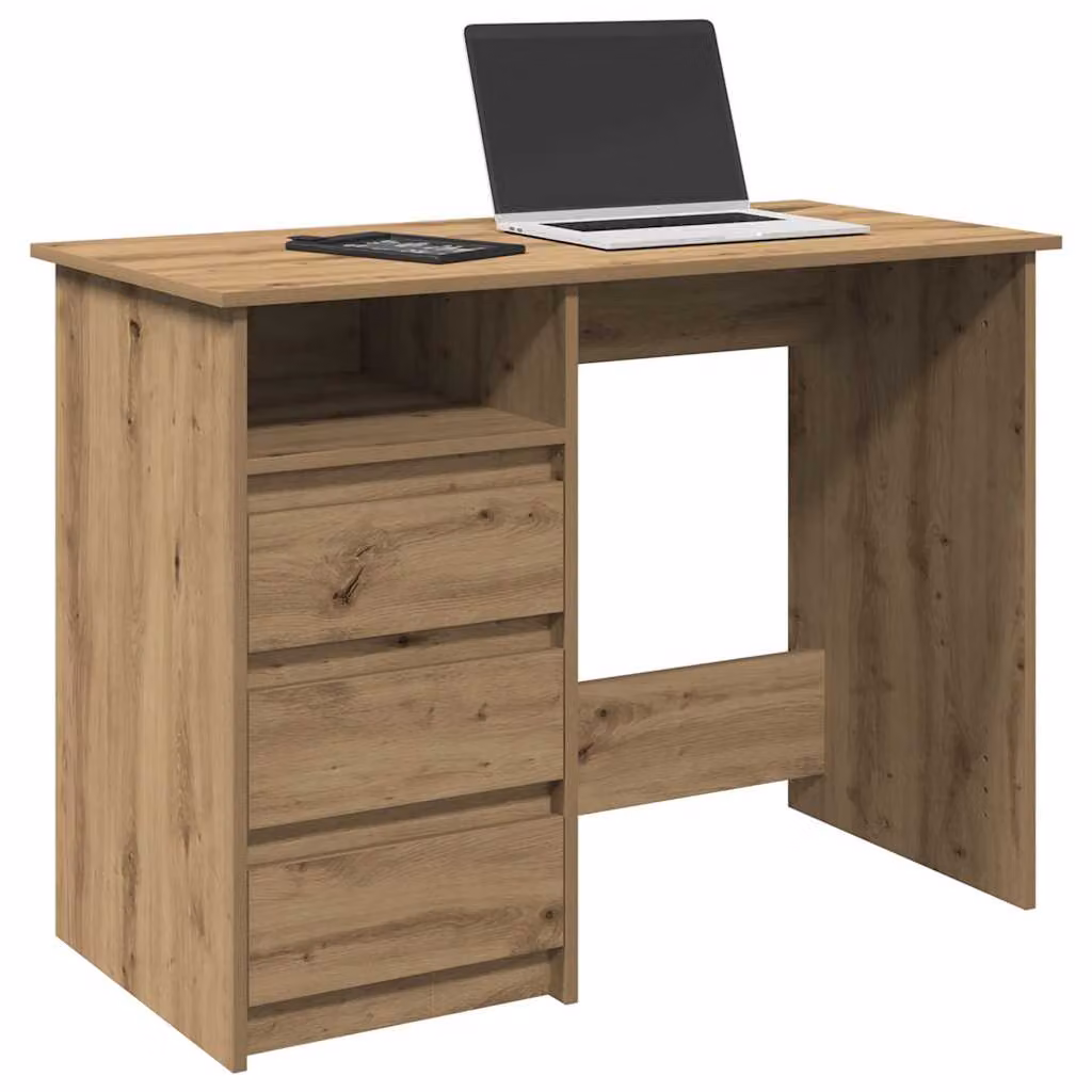 Scrivania moderna vidaXL in legno e MDF color rovere, L: 102 cm, P: 50 cm, H: 75 cm