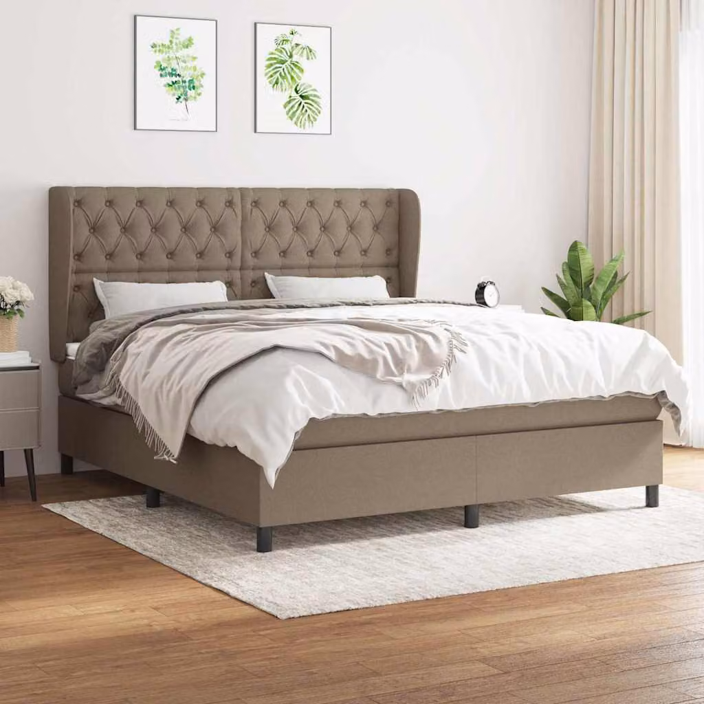 vidaXL Giroletto a Molle con Materasso Ibrido in Tessuto Beige e Bianco L/P/H: 160 x 200 x 128 cm – 1